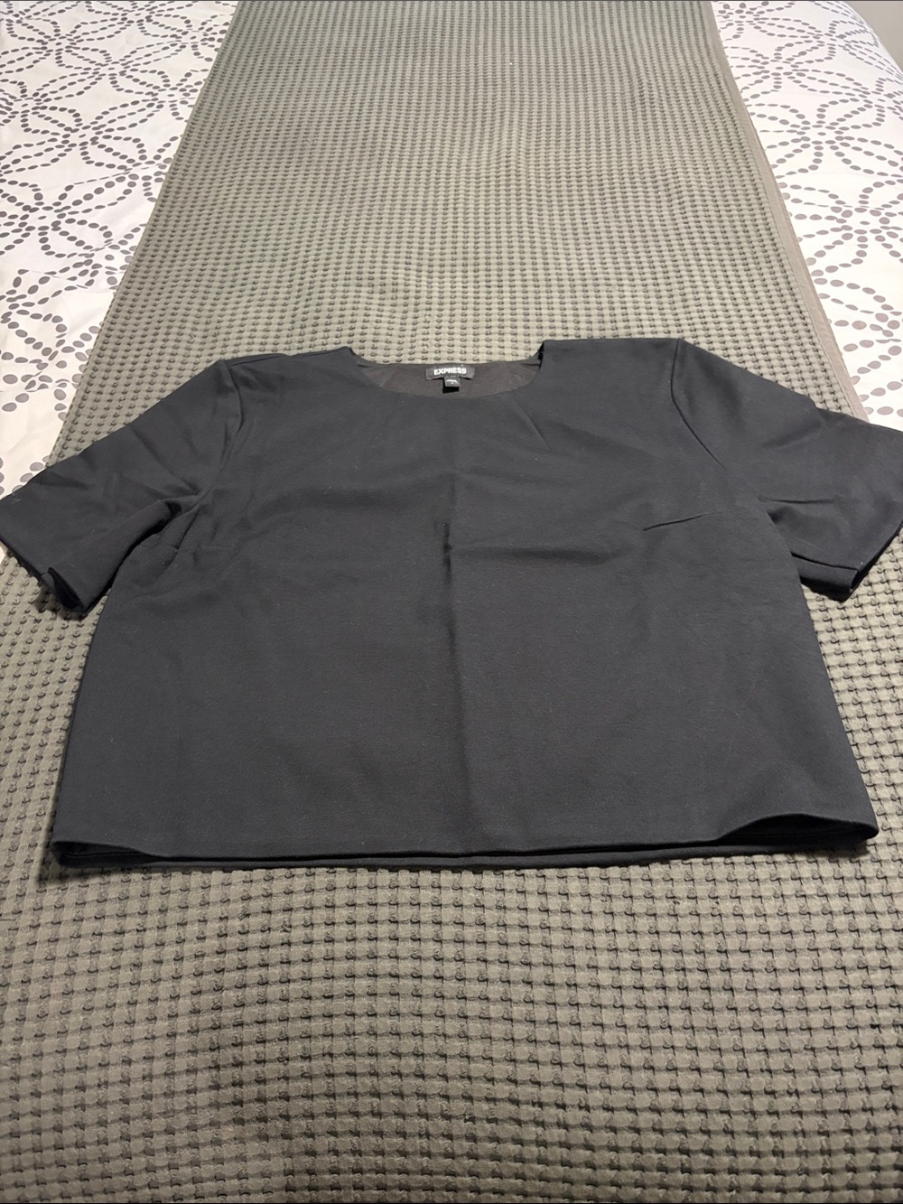 Express Black Boxy Stretch Cropped Short-Sleeve Top